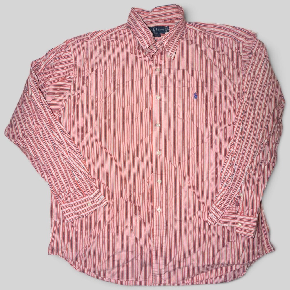 Polo Ralph Lauren Blake Mens XL Red White Navy Striped Cotton Button Down Shirt